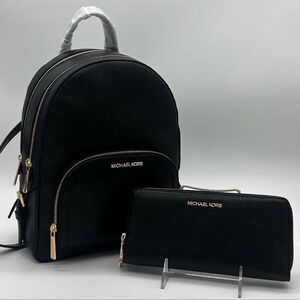Michael Kors Medium Jaycee Backpack & Continental Wallet Wristlet Black